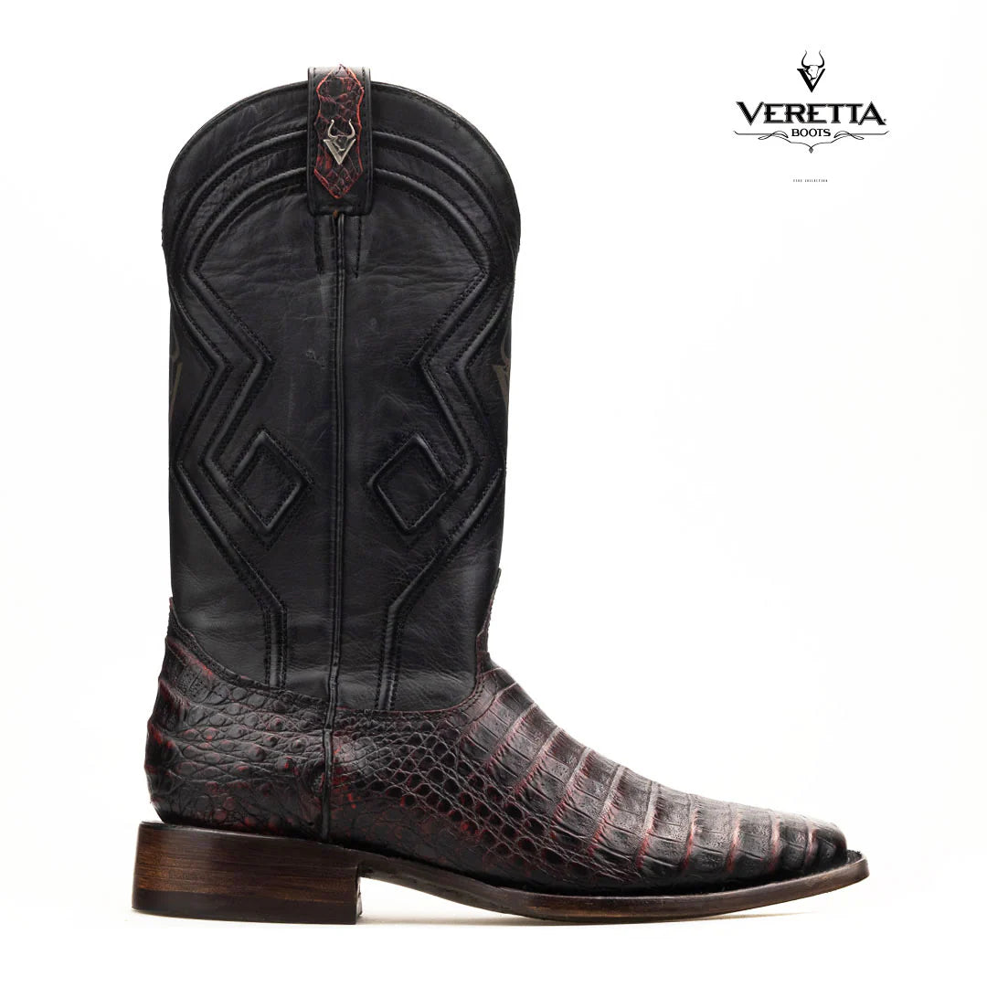 Royale Black Cherry | Bota Vaquera Exótica de Piel de Cocodrilo Veretta para Hombre