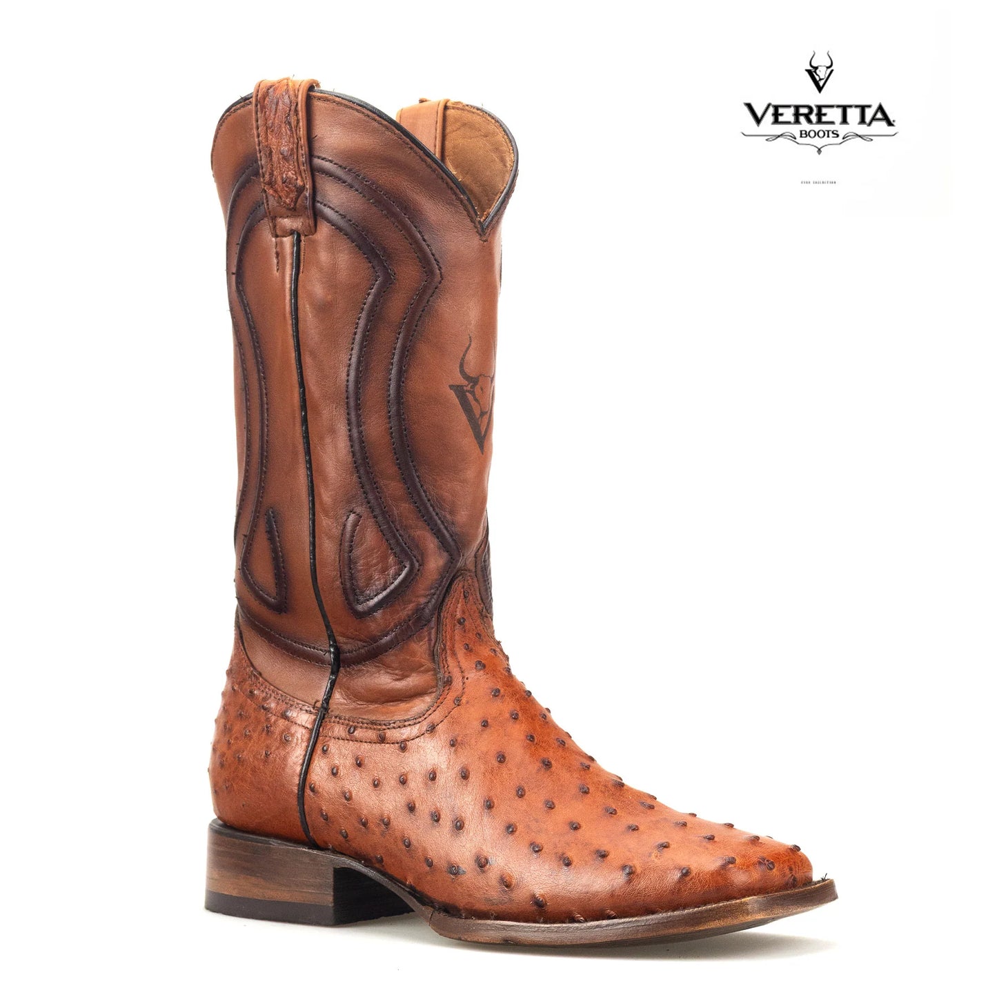 Bravo Cogñac | Bota Vaquera Exótica de Piel de Avestruz Veretta para Hombre
