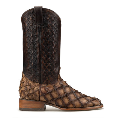 Brio Camel | Bota Vaquera Exótica de Piel de Pirarucu Veretta para Hombre