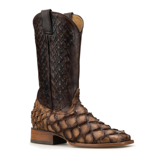 Brio Camel | Bota Vaquera Exótica de Piel de Pirarucu Veretta para Hombre