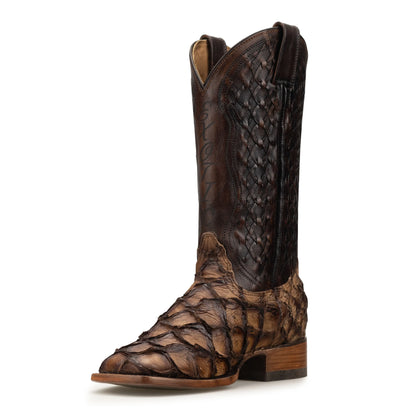 Brio Camel | Bota Vaquera Exótica de Piel de Pirarucu Veretta para Hombre
