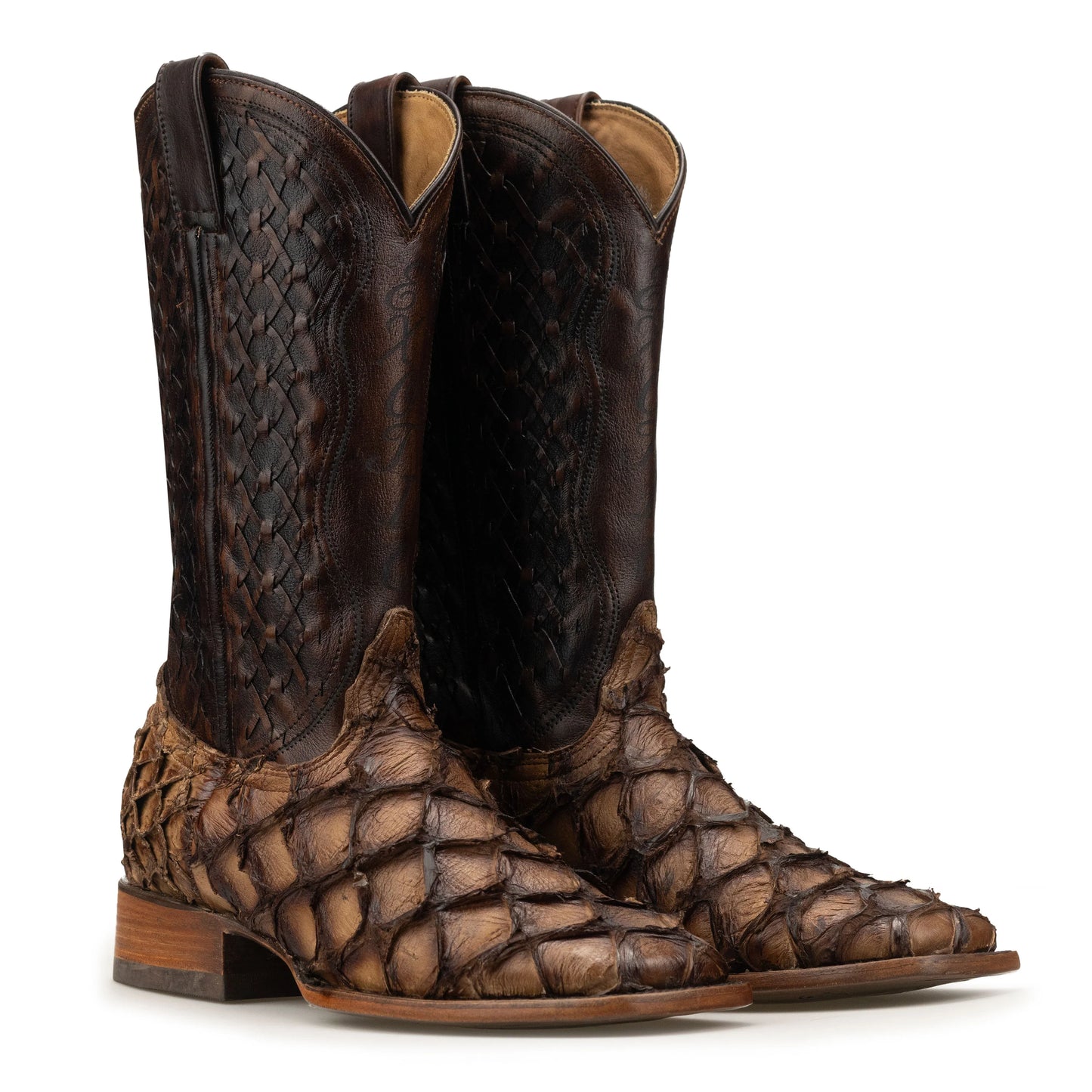 Brio Camel | Bota Vaquera Exótica de Piel de Pirarucu Veretta para Hombre