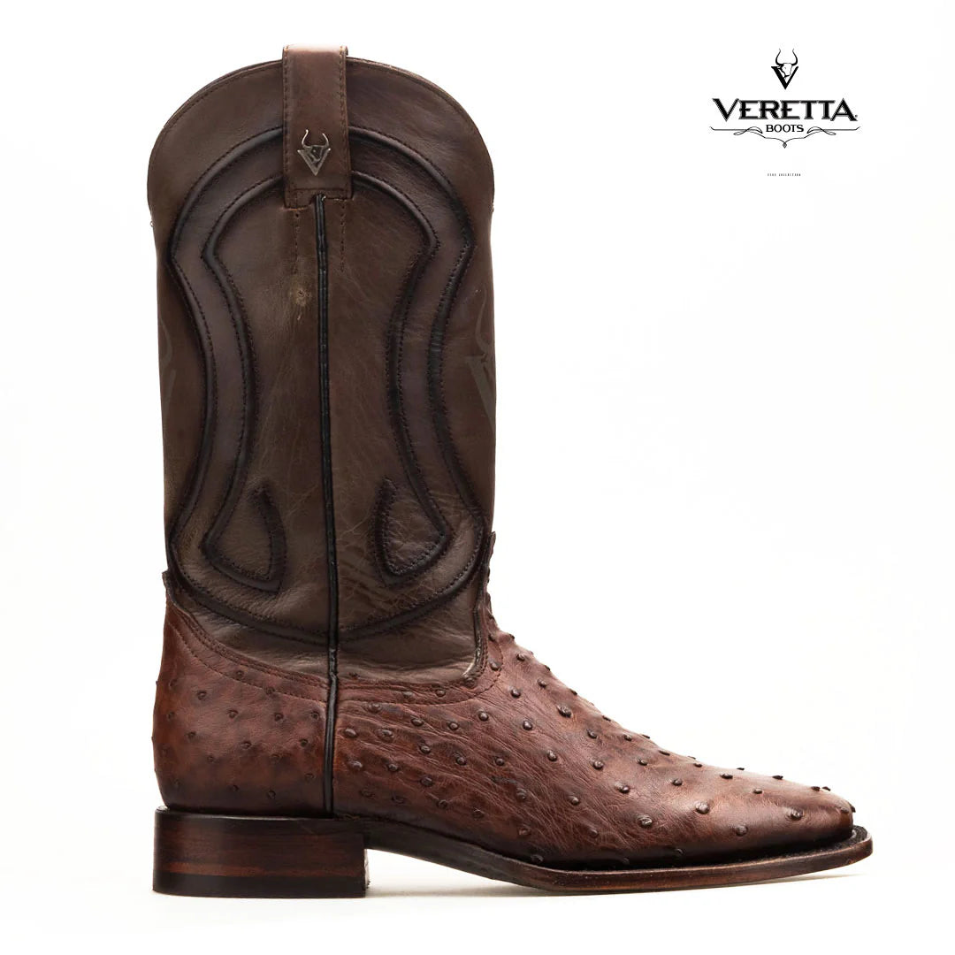 Bravo Café | Bota Vaquera Exótica de Piel de Avestruz Veretta para Hombre
