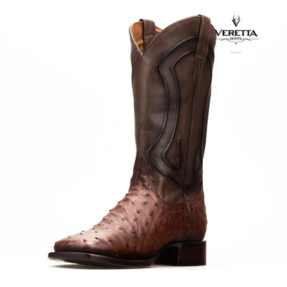Bravo Café | Bota Vaquera Exótica de Piel de Avestruz Veretta para Hombre