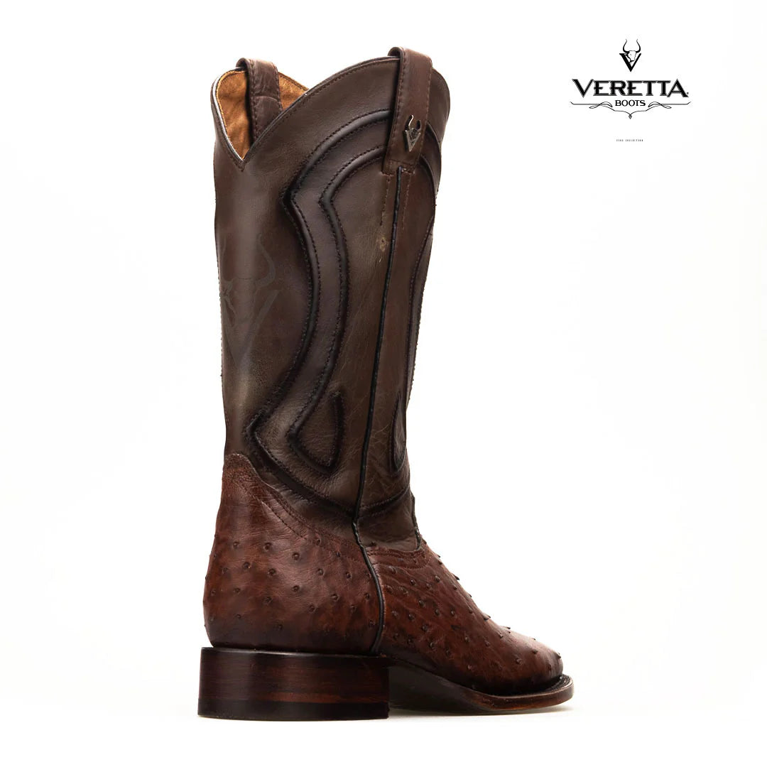 Bravo Café | Bota Vaquera Exótica de Piel de Avestruz Veretta para Hombre