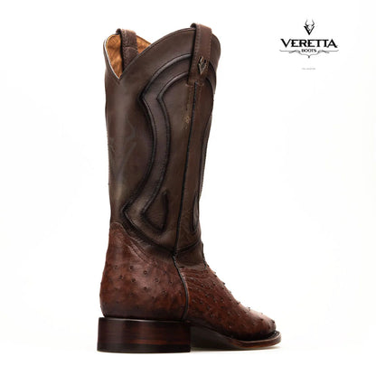 Bravo Café | Bota Vaquera Exótica de Piel de Avestruz Veretta para Hombre
