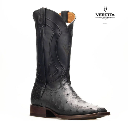 Bravo Negro | Bota Vaquera Exótica de Piel de Avestruz Veretta para Hombre