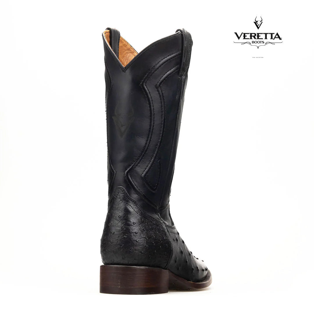 Bravo Negro | Bota Vaquera Exótica de Piel de Avestruz Veretta para Hombre