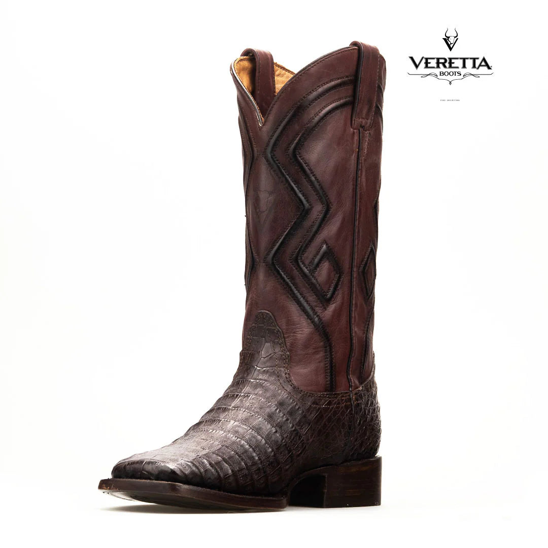 Royale Café | Bota Vaquera Exótica de Piel de Cocodrilo Veretta para Hombre
