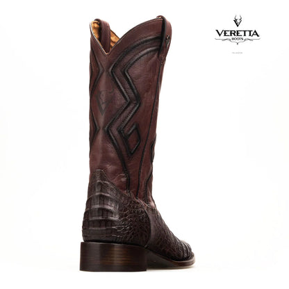 Royale Café | Bota Vaquera Exótica de Piel de Cocodrilo Veretta para Hombre