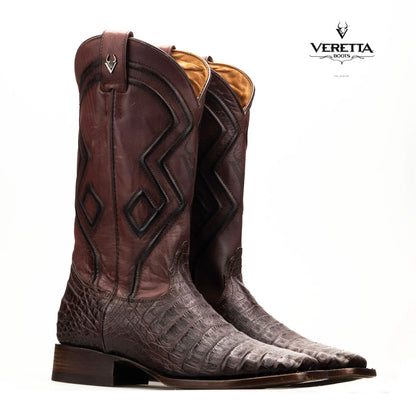 Royale Café | Bota Vaquera Exótica de Piel de Cocodrilo Veretta para Hombre