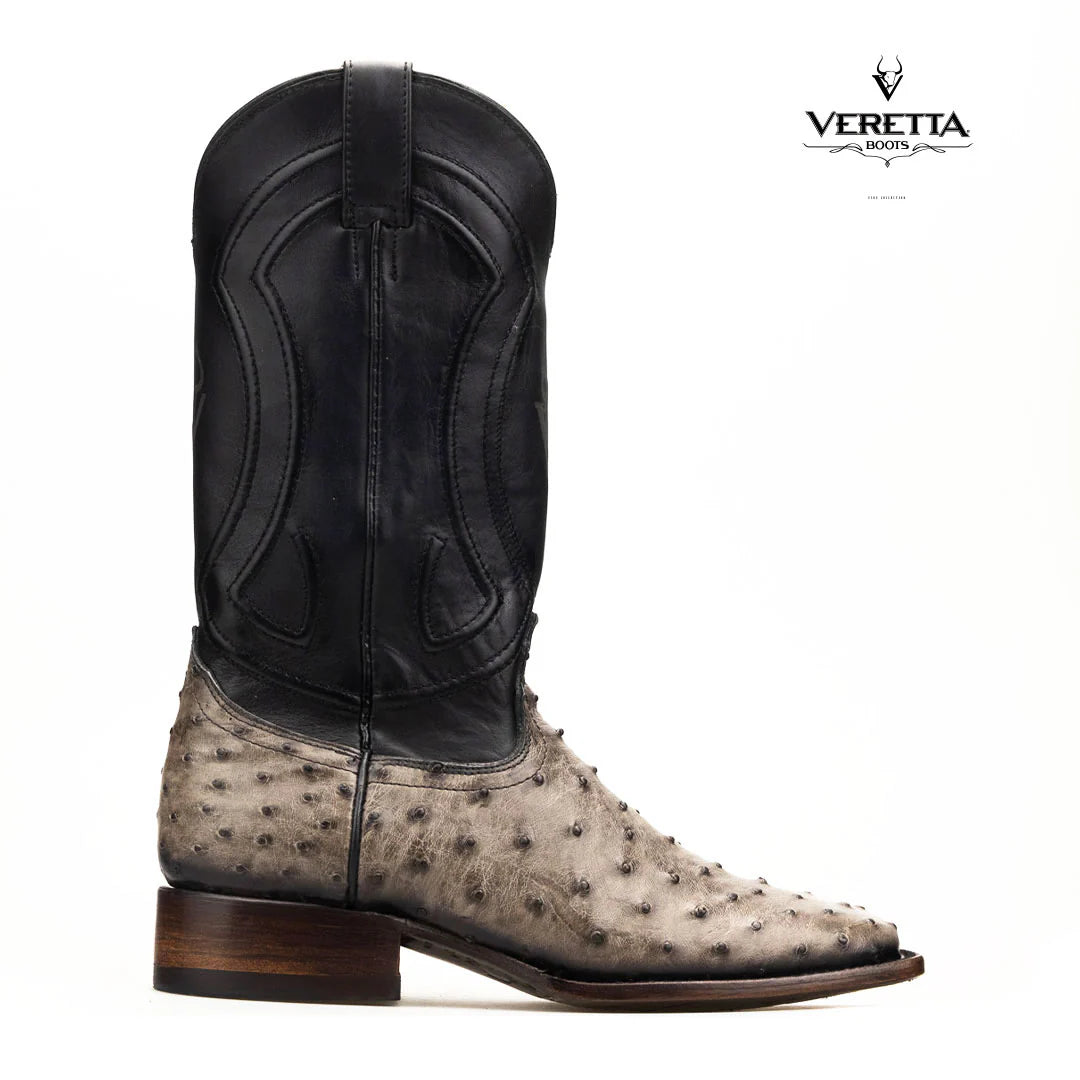 Bravo Gris | Bota Vaquera Exótica de Piel de Avestruz Veretta para Hombre