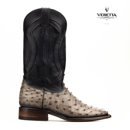 Bravo Gris | Bota Vaquera Exótica de Piel de Avestruz Veretta para Hombre