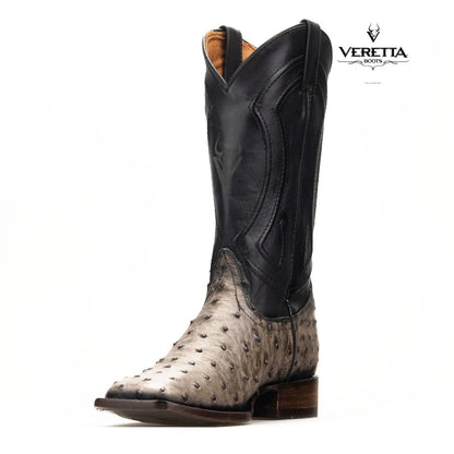 Bravo Gris | Bota Vaquera Exótica de Piel de Avestruz Veretta para Hombre