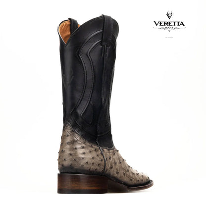 Bravo Gris | Bota Vaquera Exótica de Piel de Avestruz Veretta para Hombre