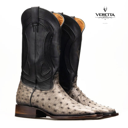 Bravo Gris | Bota Vaquera Exótica de Piel de Avestruz Veretta para Hombre