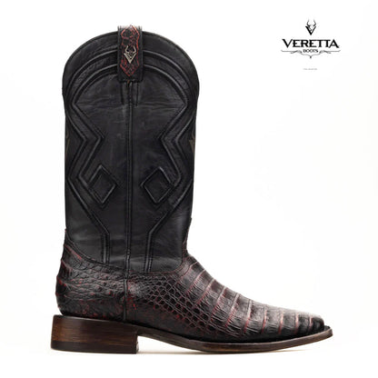 Royale Black Cherry | Bota Vaquera Exótica de Piel de Cocodrilo Veretta para Hombre