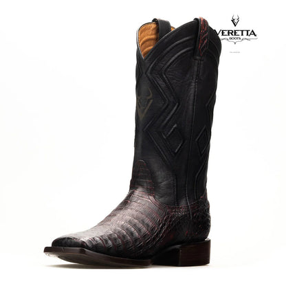 Royale Black Cherry | Bota Vaquera Exótica de Piel de Cocodrilo Veretta para Hombre
