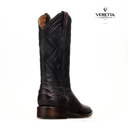 Royale Black Cherry | Bota Vaquera Exótica de Piel de Cocodrilo Veretta para Hombre