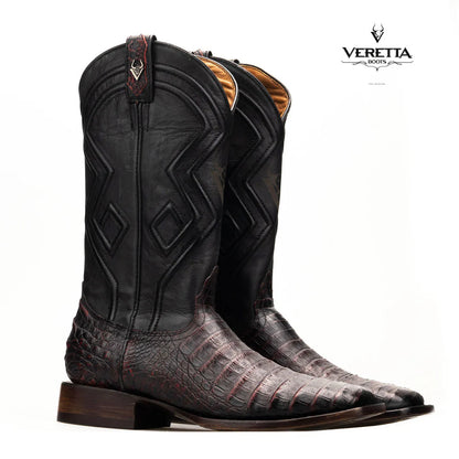 Royale Black Cherry | Bota Vaquera Exótica de Piel de Cocodrilo Veretta para Hombre
