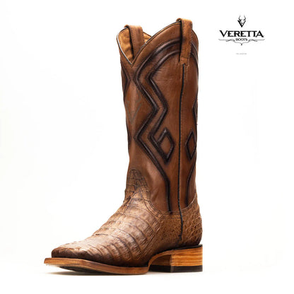 Royale Camel | Bota Vaquera Exótica de Piel de Cocodrilo Veretta para Hombre