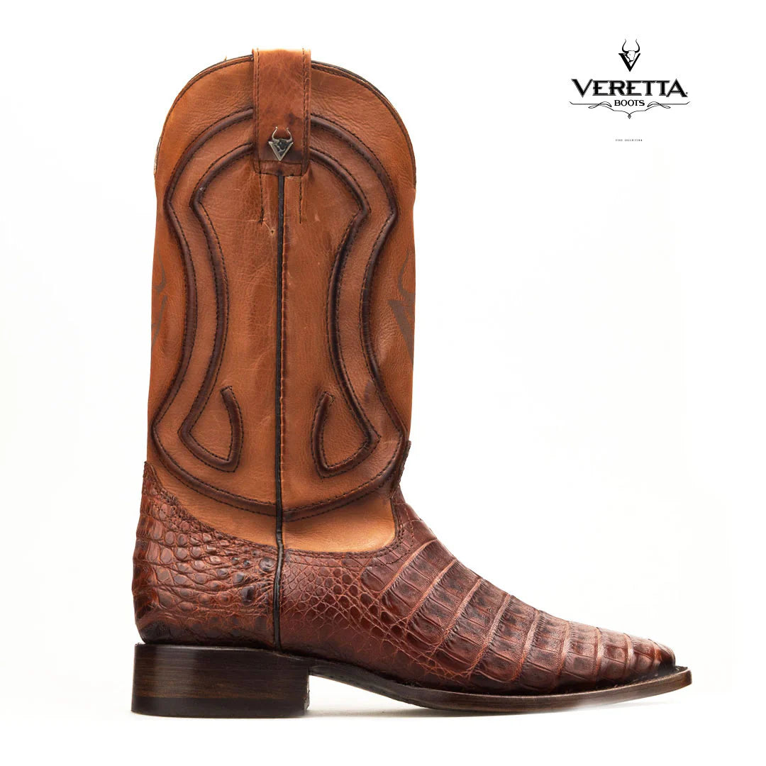 Royale Cogñac | Bota Vaquera Exótica de Piel de Cocodrilo Veretta para Hombre