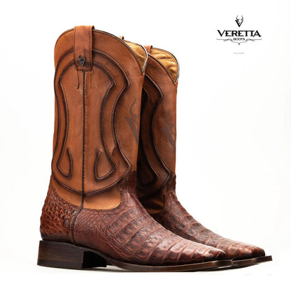 Royale Cogñac | Bota Vaquera Exótica de Piel de Cocodrilo Veretta para Hombre