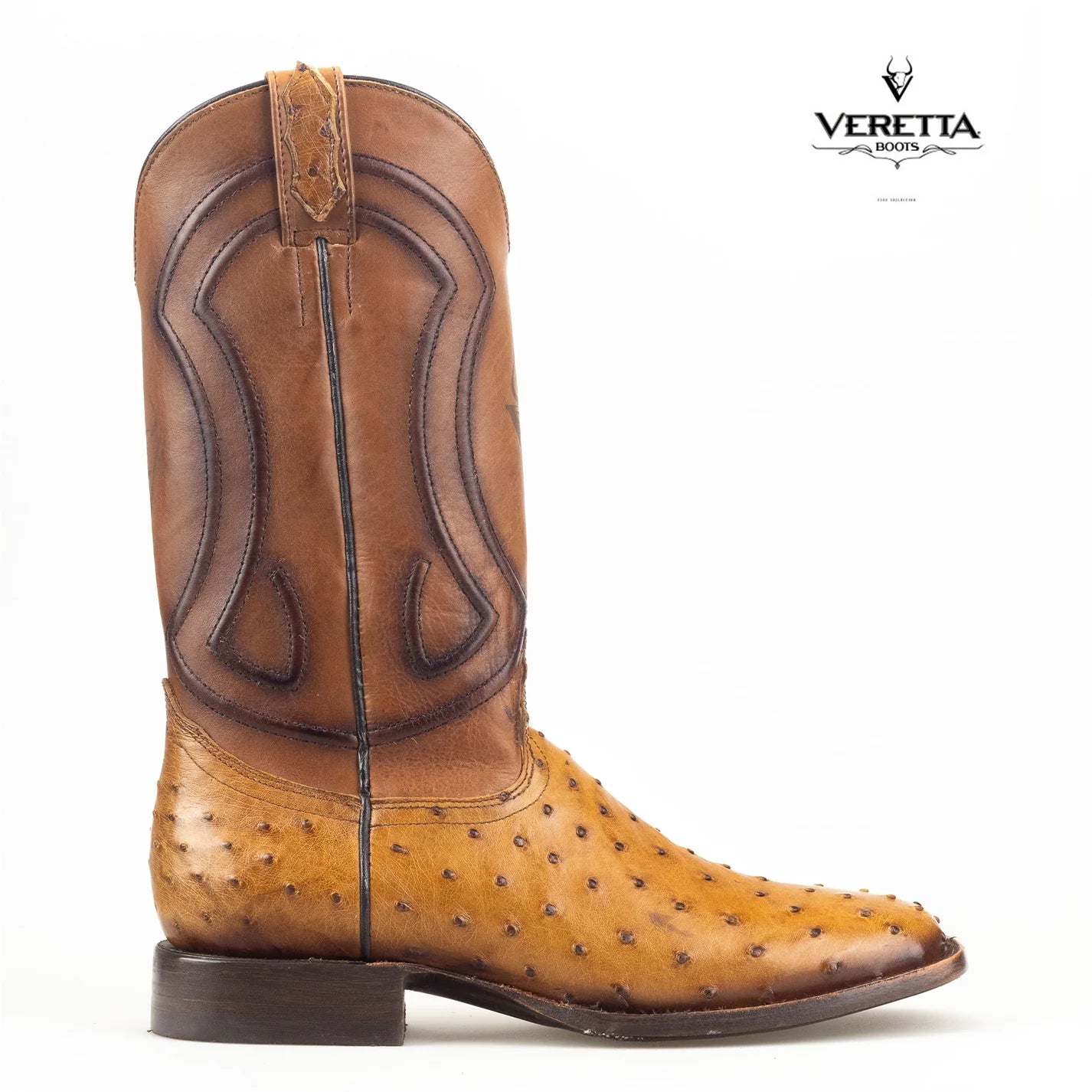 Bravo Camel | Bota Vaquera Exótica de Piel de Avestruz Veretta para Hombre