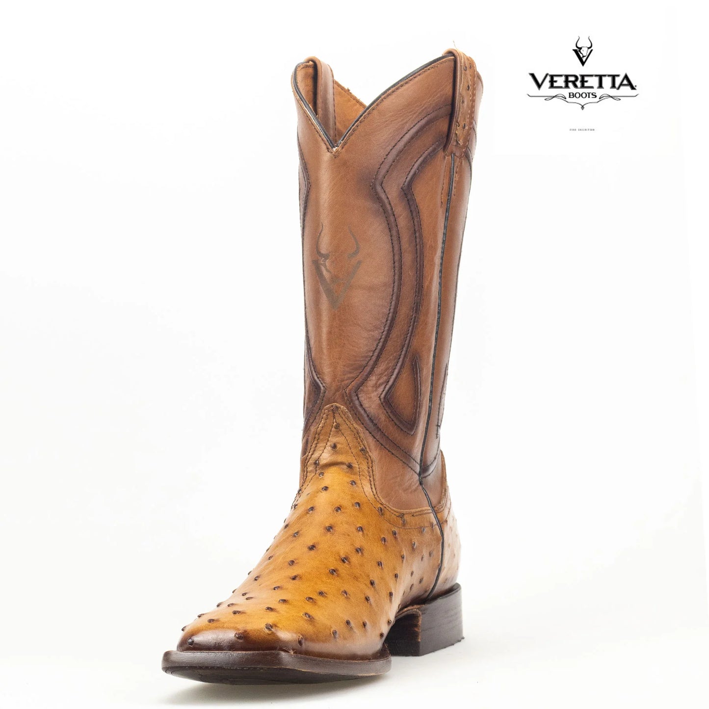 Bravo Camel | Bota Vaquera Exótica de Piel de Avestruz Veretta para Hombre