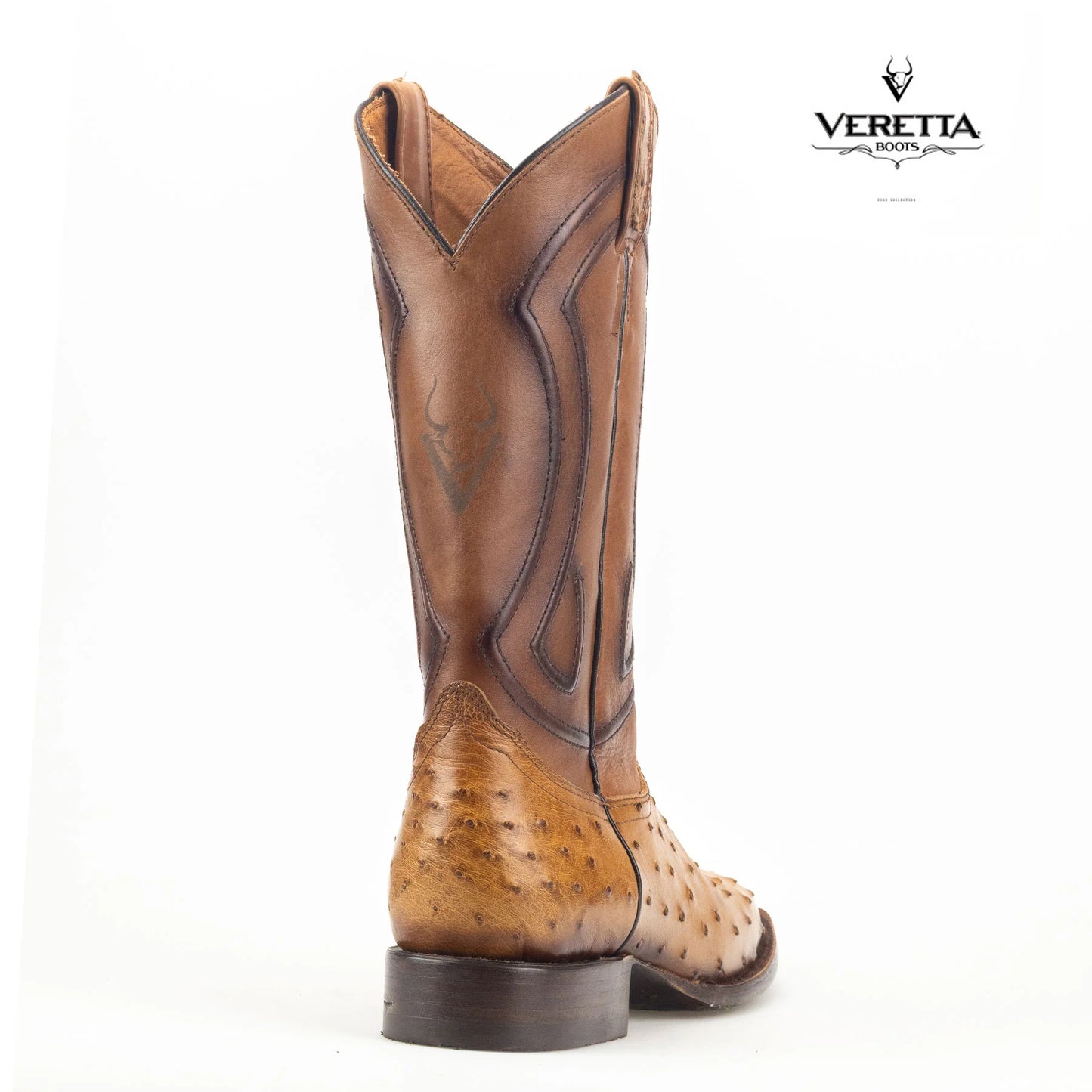 Bravo Camel | Bota Vaquera Exótica de Piel de Avestruz Veretta para Hombre