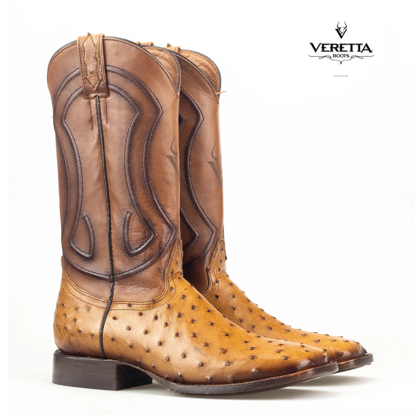 Bravo Camel | Bota Vaquera Exótica de Piel de Avestruz Veretta para Hombre