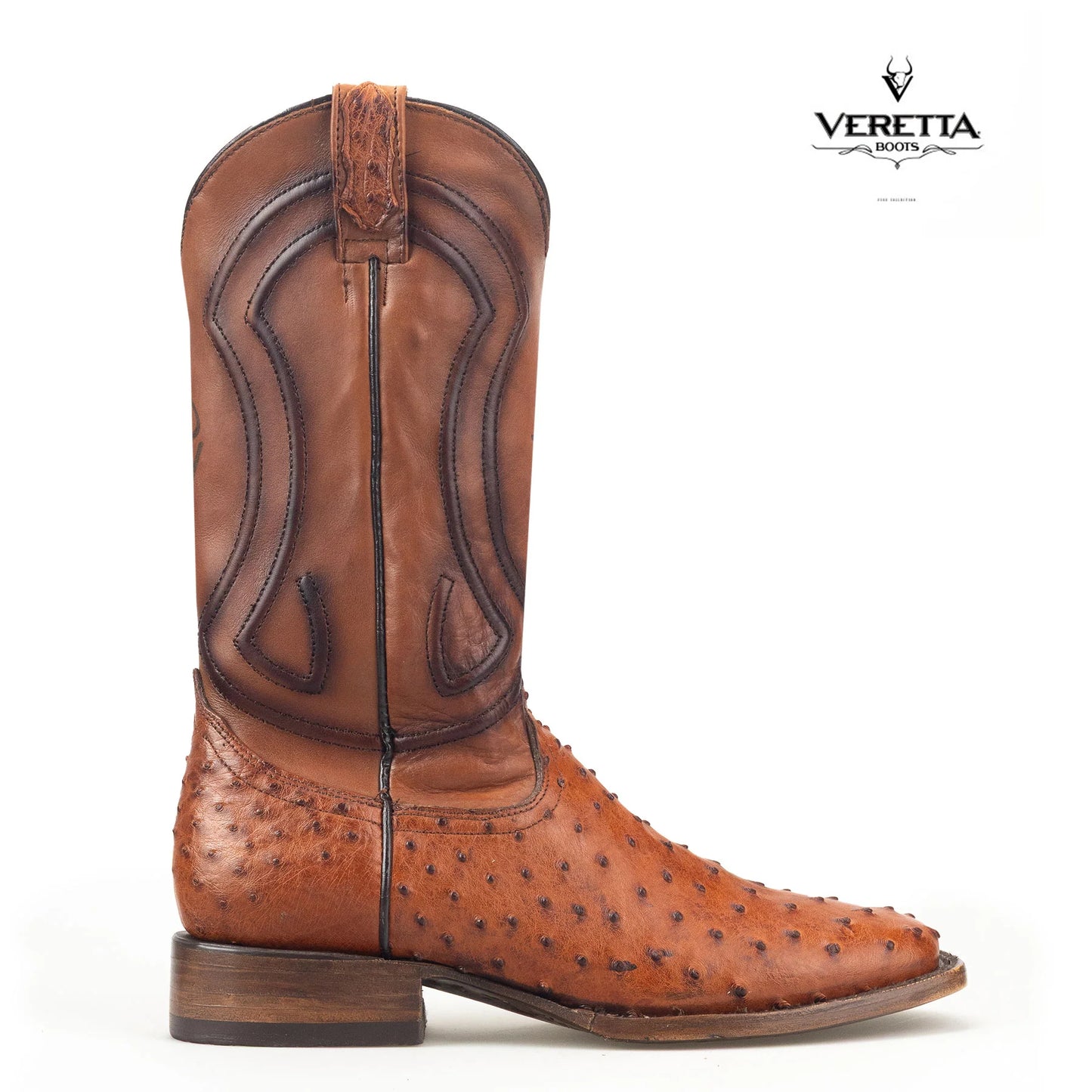 Bravo Cogñac | Bota Vaquera Exótica de Piel de Avestruz Veretta para Hombre