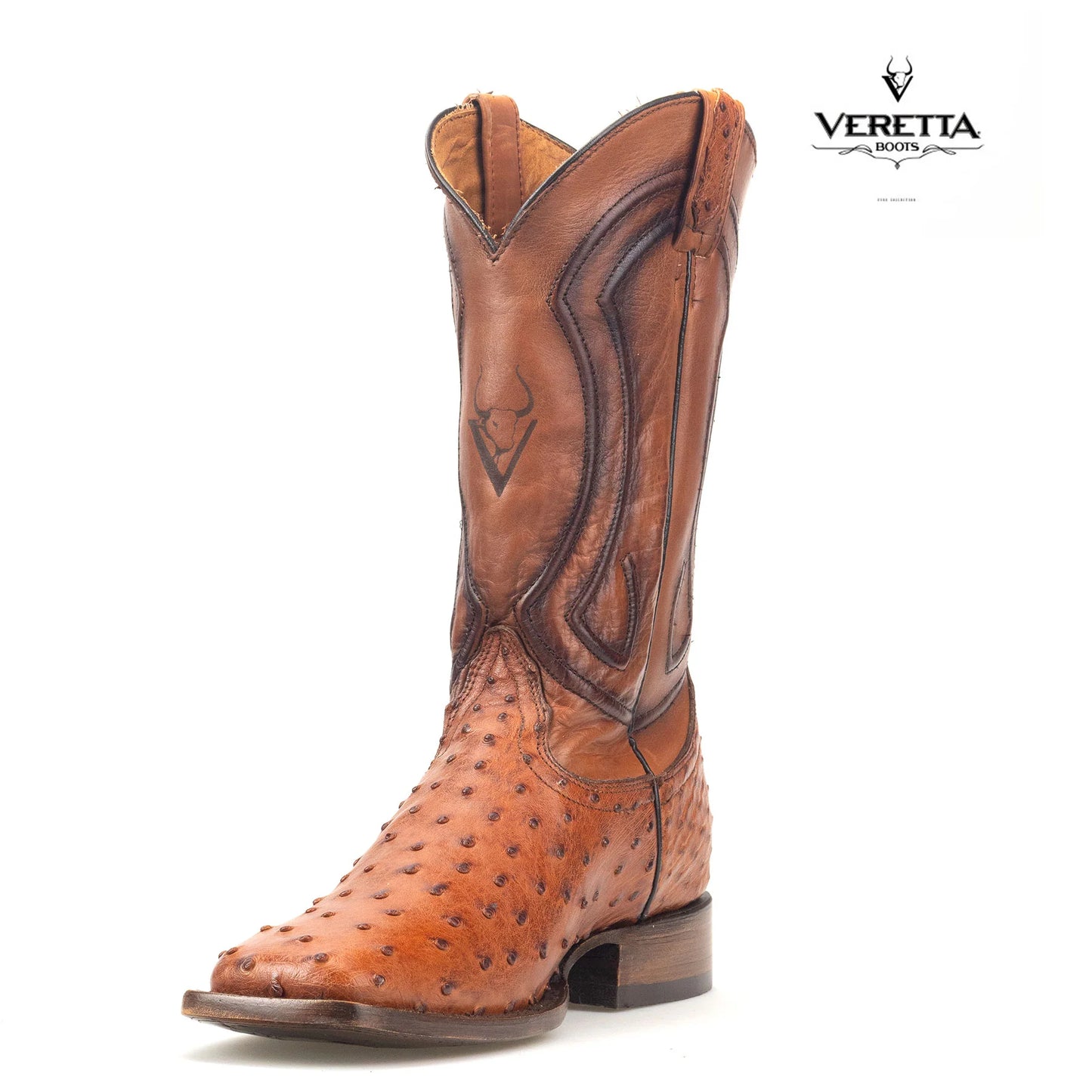 Bravo Cogñac | Bota Vaquera Exótica de Piel de Avestruz Veretta para Hombre