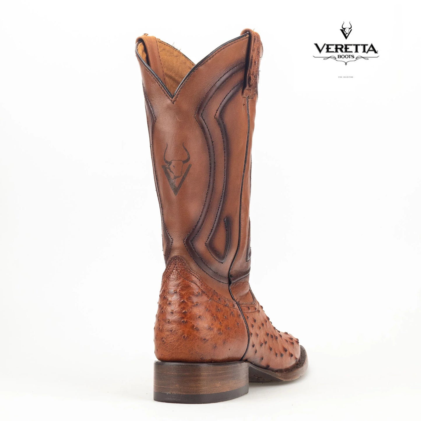 Bravo Cogñac | Bota Vaquera Exótica de Piel de Avestruz Veretta para Hombre