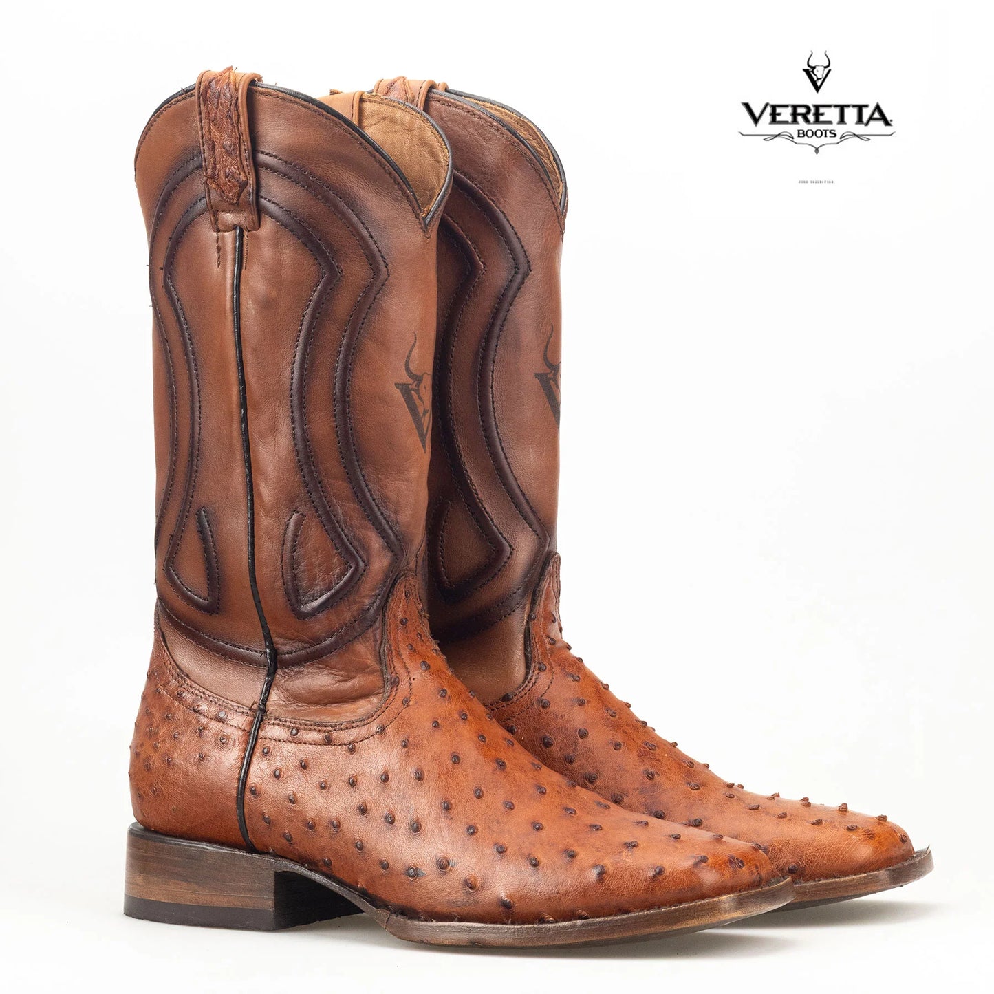 Bravo Cogñac | Bota Vaquera Exótica de Piel de Avestruz Veretta para Hombre