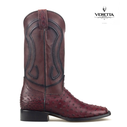 Bravo Vino | Bota Vaquera Exótica de Piel de Avestruz Veretta para Hombre
