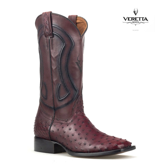 Bravo Vino | Bota Vaquera Exótica de Piel de Avestruz Veretta para Hombre
