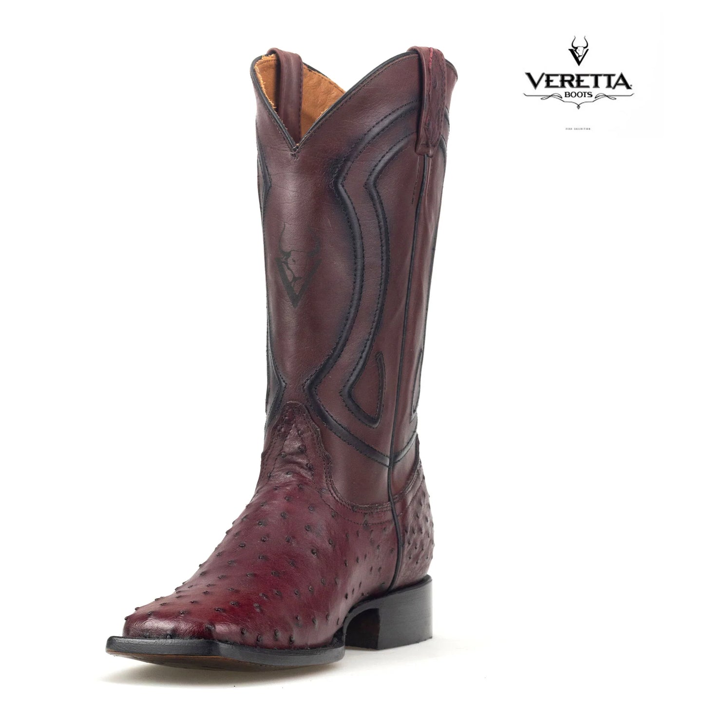 Bravo Vino | Bota Vaquera Exótica de Piel de Avestruz Veretta para Hombre