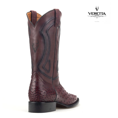Bravo Vino | Bota Vaquera Exótica de Piel de Avestruz Veretta para Hombre