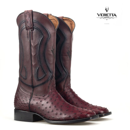 Bravo Vino | Bota Vaquera Exótica de Piel de Avestruz Veretta para Hombre