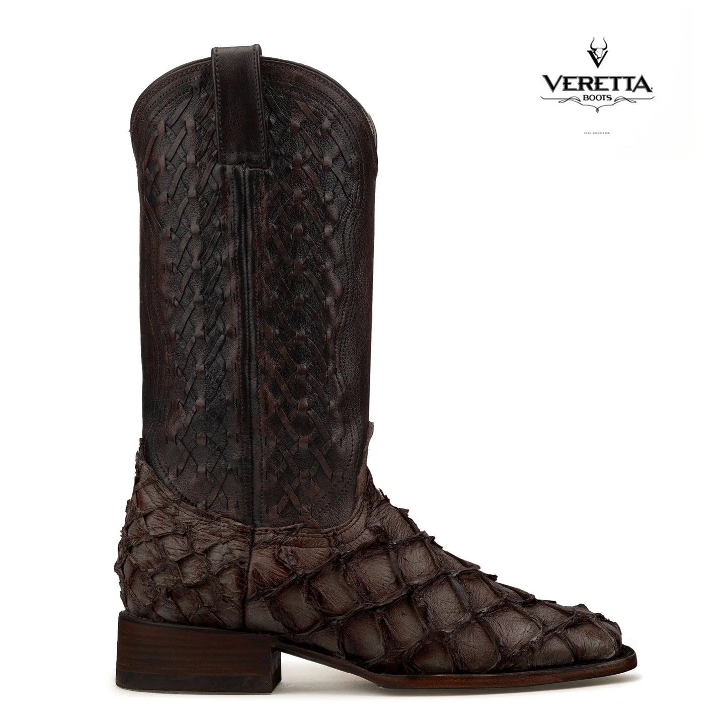 Brio Moka | Bota Vaquera Exótica de Piel de Pirarucu Veretta para Hombre