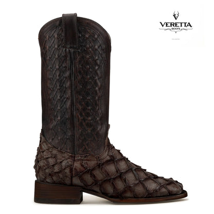 Brio Moka | Bota Vaquera Exótica de Piel de Pirarucu Veretta para Hombre