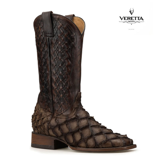 Brio Moka | Bota Vaquera Exótica de Piel de Pirarucu Veretta para Hombre
