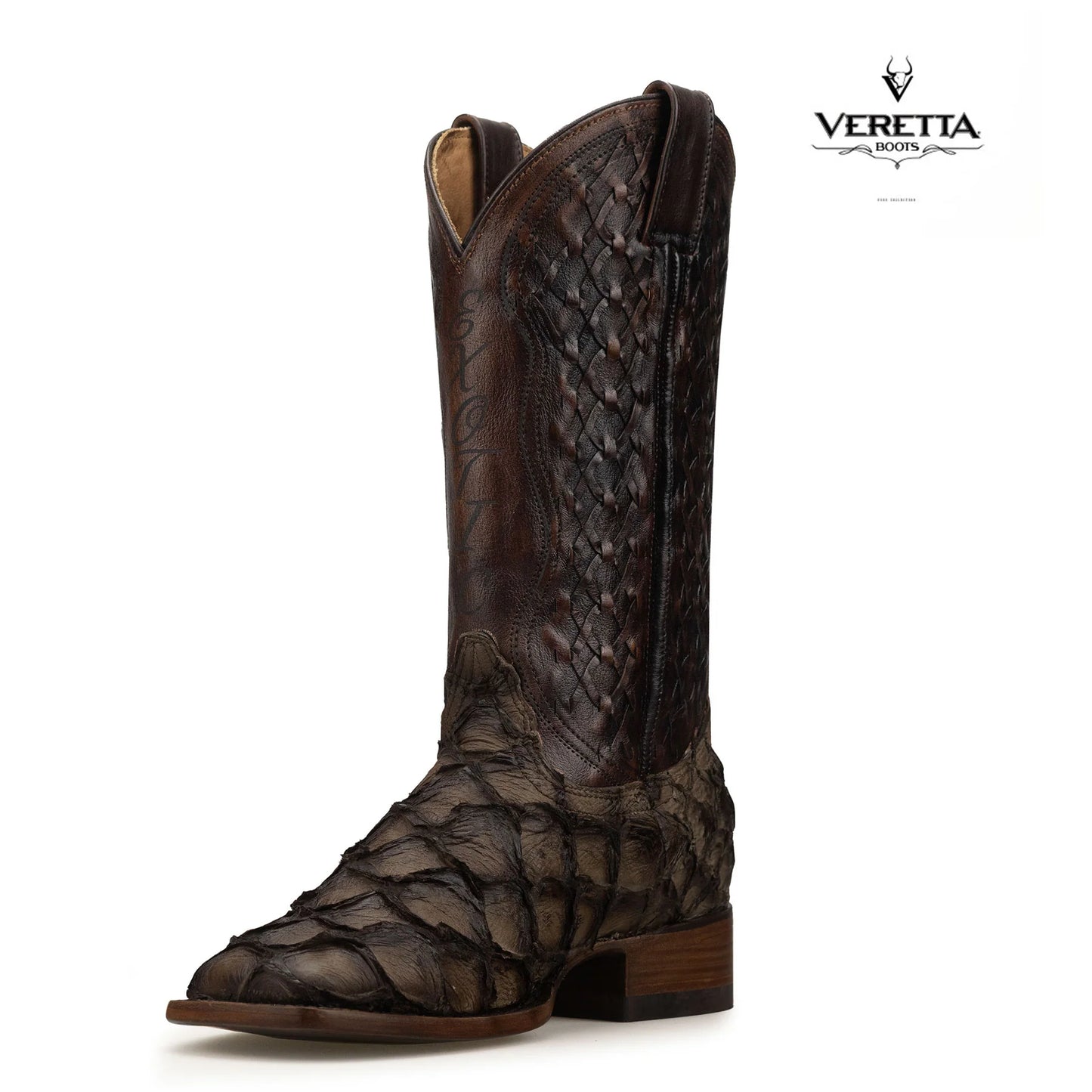 Brio Moka | Bota Vaquera Exótica de Piel de Pirarucu Veretta para Hombre