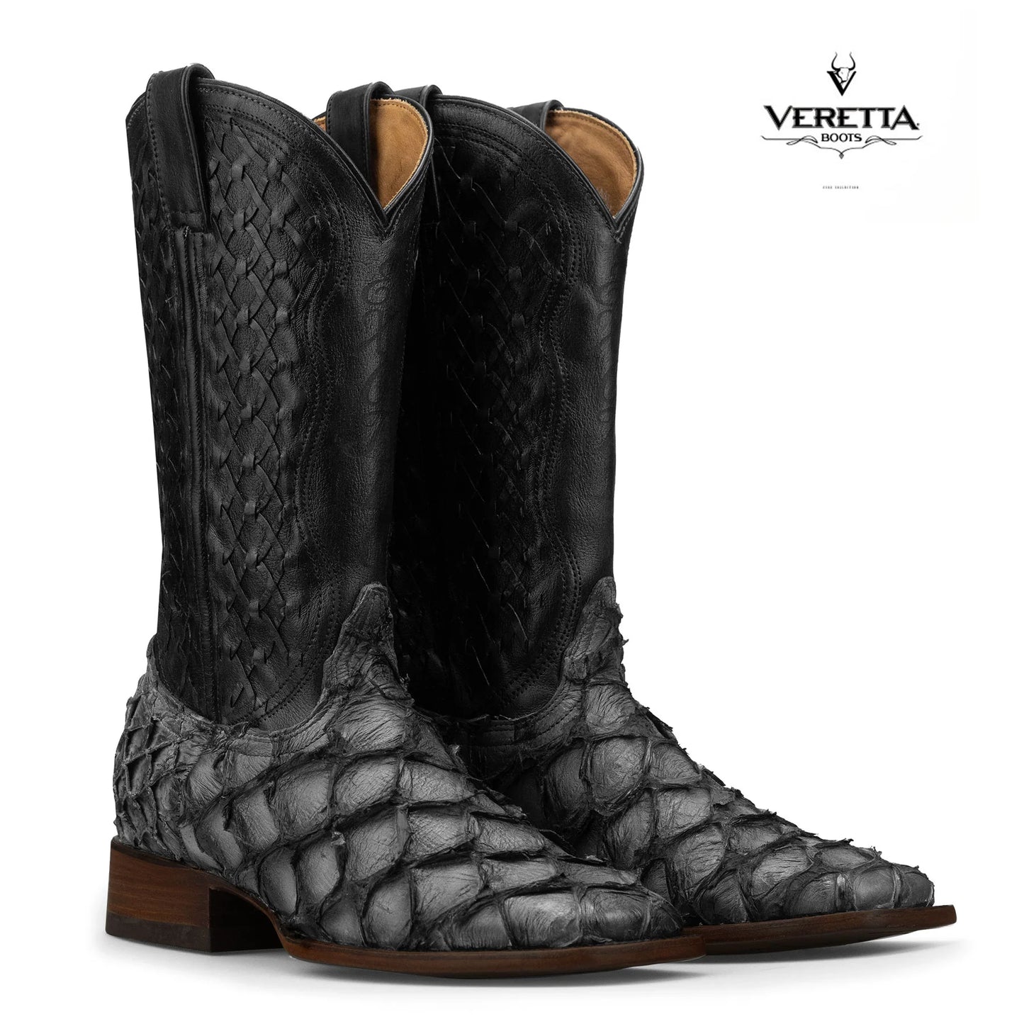 Brio Gris | Bota Vaquera Exótica de Piel de Pirarucu Veretta para Hombre