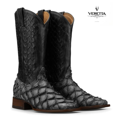 Brio Gris | Bota Vaquera Exótica de Piel de Pirarucu Veretta para Hombre