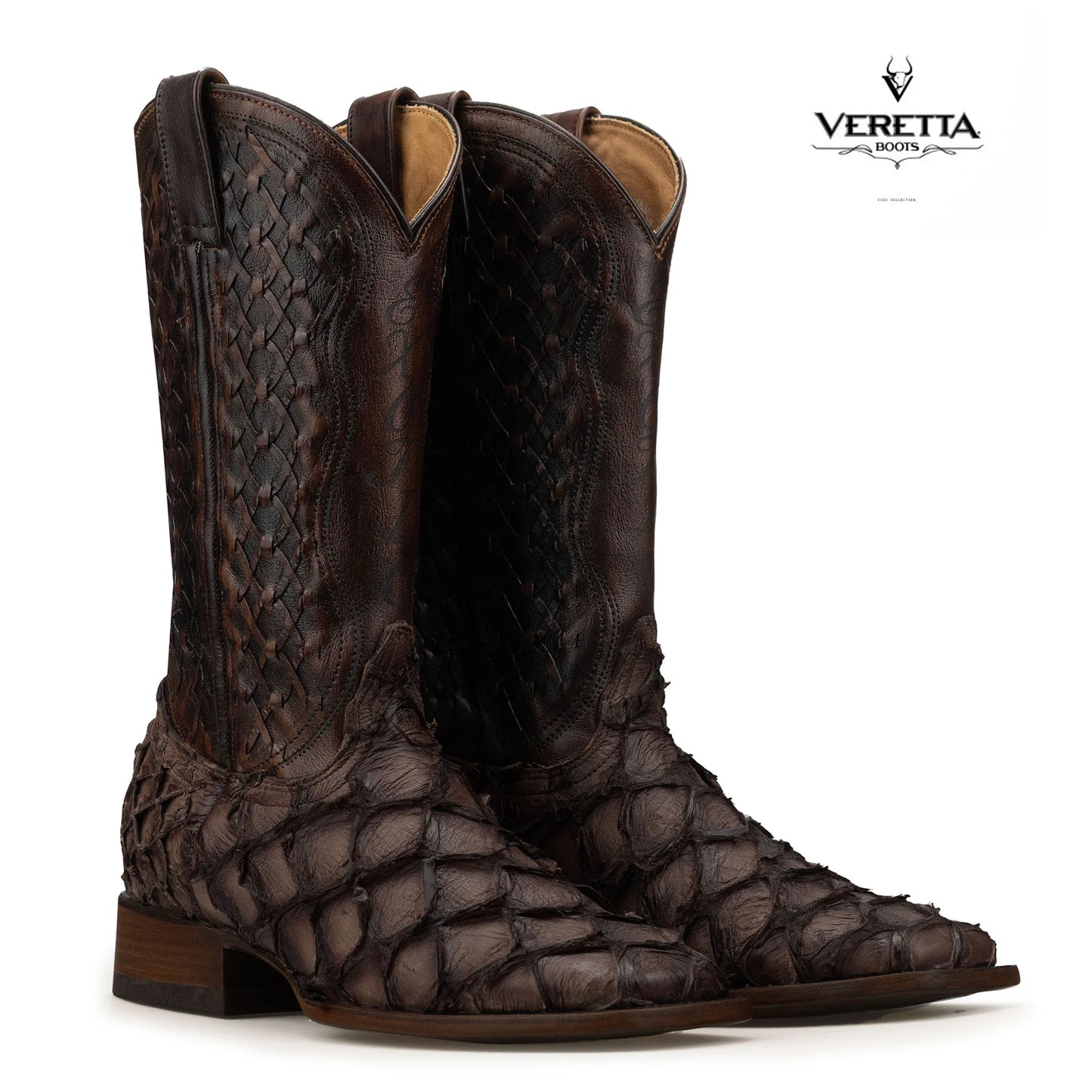 Brio Moka | Bota Vaquera Exótica de Piel de Pirarucu Veretta para Hombre