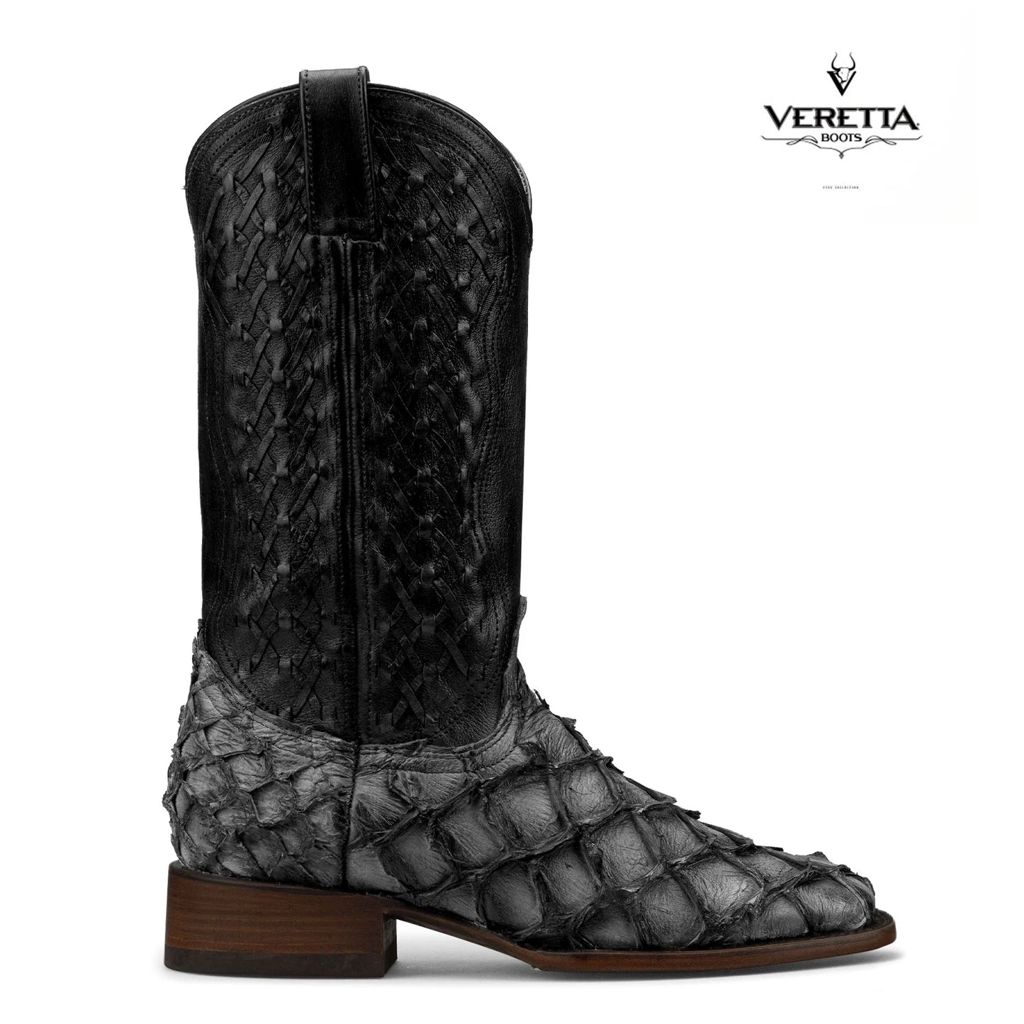Brio Gris | Bota Vaquera Exótica de Piel de Pirarucu Veretta para Hombre
