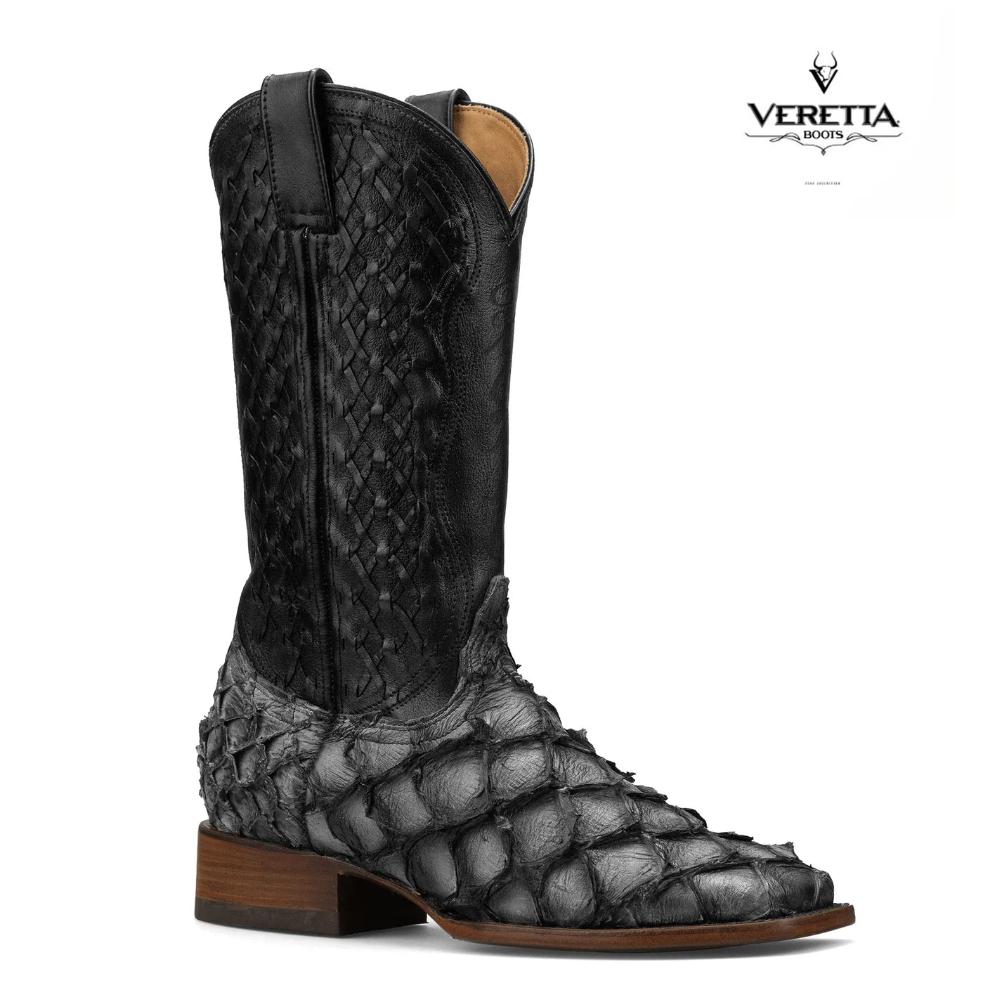 Brio Gris | Bota Vaquera Exótica de Piel de Pirarucu Veretta para Hombre