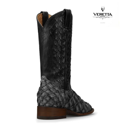 Brio Gris | Bota Vaquera Exótica de Piel de Pirarucu Veretta para Hombre